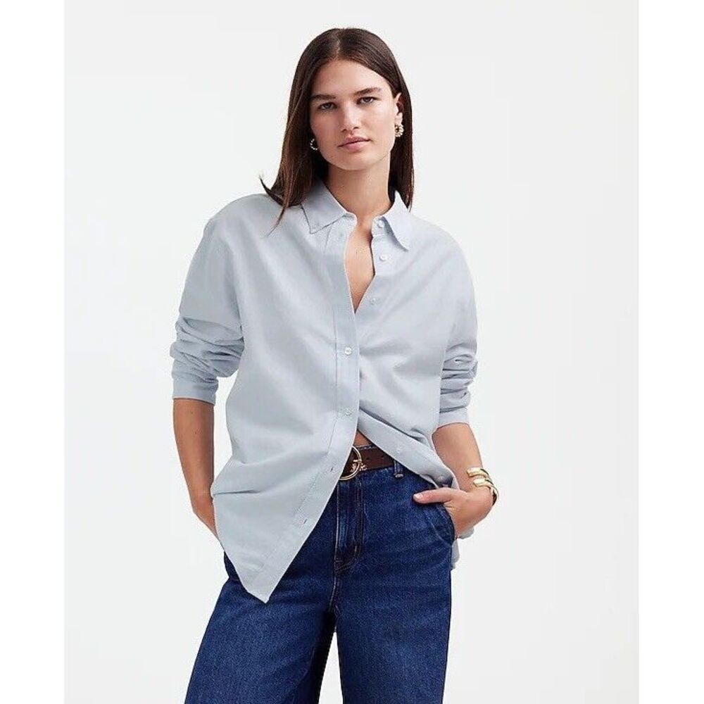 NWT Madewell White Oversized Button-Up Shirt in Oxford Button Up Shirt Size XS‎